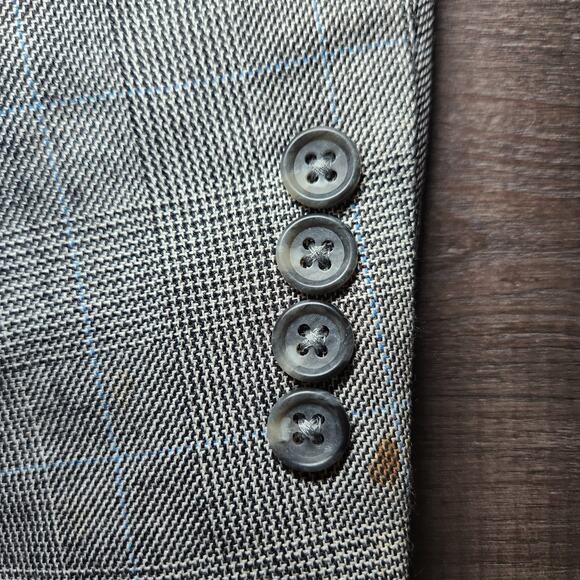 JOS A BANK Mens Sport Coat Blazer 43R Gray Silk Camelhair Hondstooth Check - Picture 8 of 16